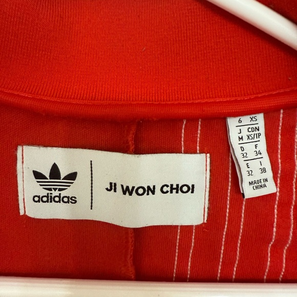 adidas xJji Won Choi Women's Red and White Striped Bomber Jacket - Picture 4 of 6